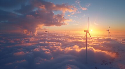Obraz premium turbine rising out of clouds, sunny, peaceful