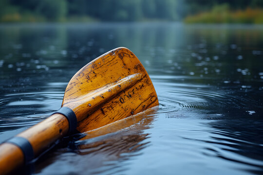 A close-up of an oar in the water