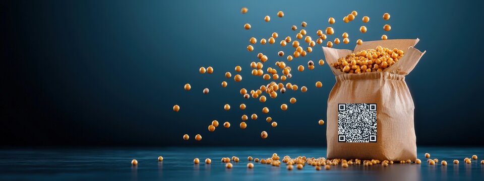 Close-up of a food product with a QR code linking to its entire production history