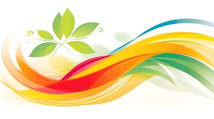 Fototapeta premium Abstract Colorful Waves with Green Leaves