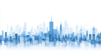 Fototapeta premium Blue Cityscape Skyline Illustration Modern Architecture Skyscrapers Urban Design