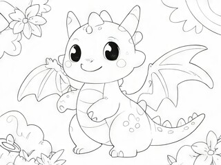 coloring page Cute Cartoon Dragon with Big Eyes