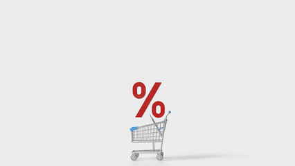 The red Percent  in shopping cart for Business concept 3d rendering.