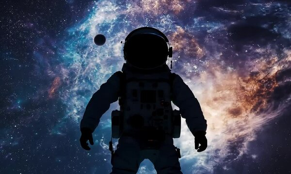 Astronaut floating in outer space, 4K Video Stock.