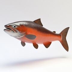 3D cartoon. A salmon, on a solid white background
