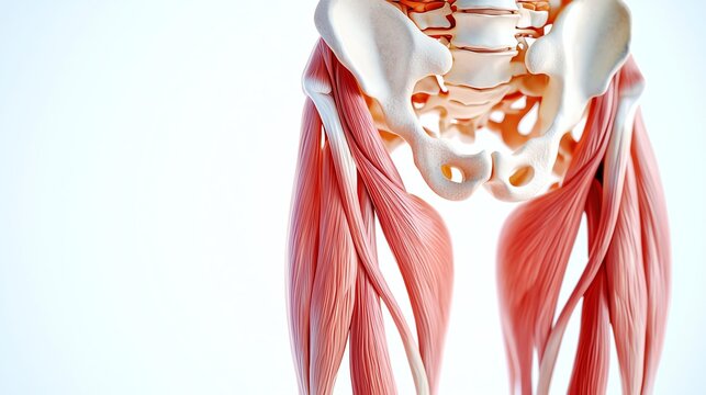 Detailed anatomical illustration of human pelvic muscles highlighting structure and form for educational purposes.