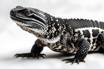Obraz premium Argentine black and white tegu animal on white background, AI Generated