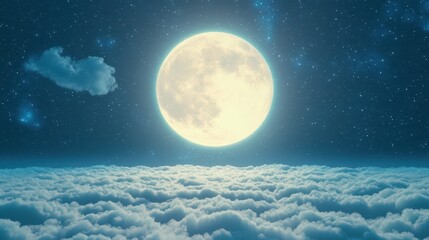 Full Moon Above Clouds Night Sky Stars Dreamy Background
