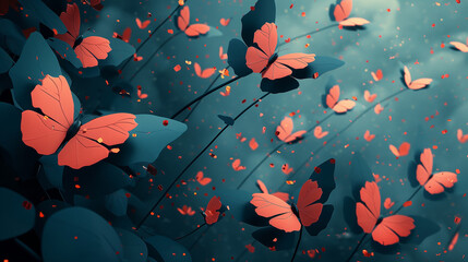 Colorful seamless autumn leaves falling in nature with butterflies and floral patterns, blending with water for a vibrant seasonal wallpaper design