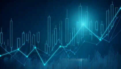 Business candle stick graph chart of stock market investment trading on blue background