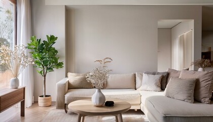 Fototapeta premium A simple living room with clean lines and neutral colors