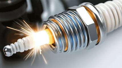 Glowing Spark Plug with Bright Light   Automotive Part