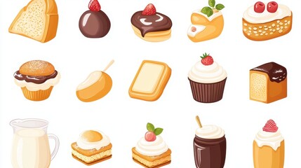 Sweet Treats   Cake  Cupcake  Pastry  Dessert  Milk  and Chocolate Illustrations
