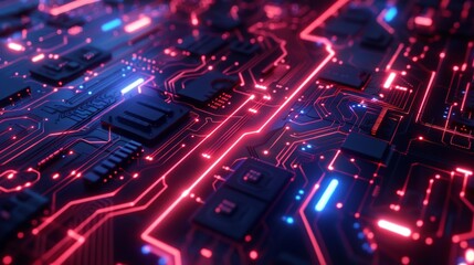 Fototapeta premium Abstract background with futuristic circuit board design and glowing elements with