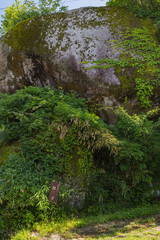 日本　長野県木曽郡南木曽町にある中山道の宿馬町、妻籠宿の鯉ヶ岩