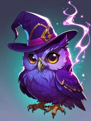 Magical Owl in a Top Hat with Glowing Wings
