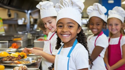 Happy Kids Wearing Chef Hats in a Kitchen