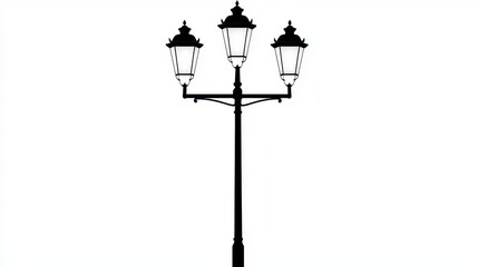 Vintage Street Lamp Post with Three Lights on White Background