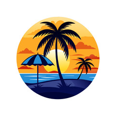 Naklejka premium Summer t-shirt design with palm tree vector illustration. Beach t-shirt Design. Vintage Summer Palm Beach Minimalist Illustration