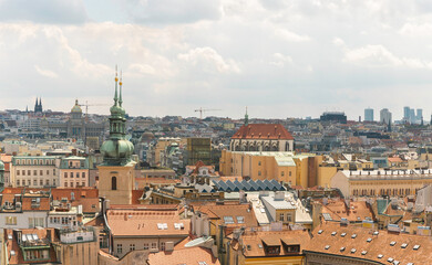 View of old town from the observation platform of the Old Town Hall in old part of Prague in Czech Republic