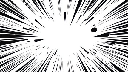 Abstract Black and White Radial Lines  Comic Book Speed Lines  Dynamic Movement