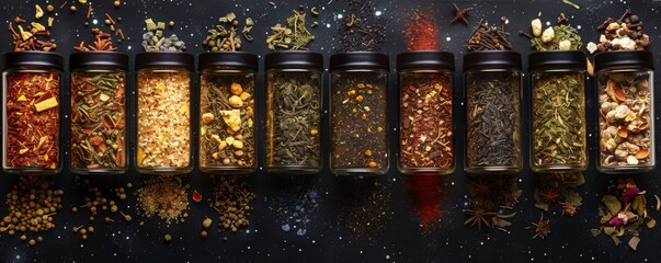 A collection of zodiac tea blends, each representing a different sign, infused with herbs and spices associated with their personality traits