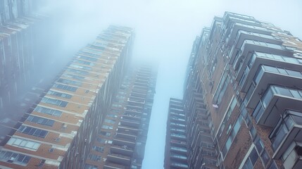 Fototapeta premium Modern City Buildings in Foggy Weather