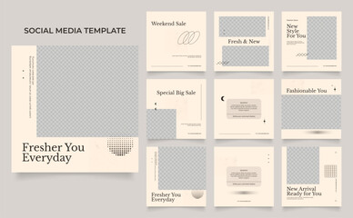 social media template banner fashion sale promotion. fully editable instagram and facebook square post frame puzzle trendy sale poster. brown color vector background