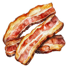 Crispy bacon strips arranged on a white background, cut out - stock png.