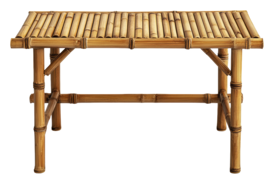 Simple wooden table made of bamboo for home use, cut out - stock png.