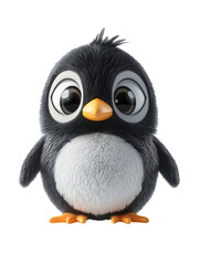 Obraz premium 3D cartoon penguin character with large expressive eyes, standing upright and smiling, representing a playful and friendly mood.