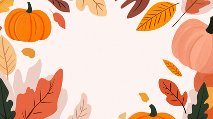 Obraz premium Colorful autumn leaves and pumpkins creating a festive border for seasonal decorations and harvest celebrations illustration.