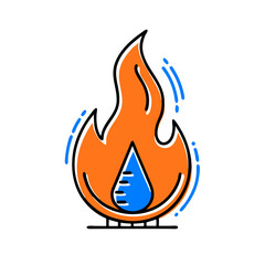 Flame with Water Droplet Illustration, Blue and Orange Fire Icon
