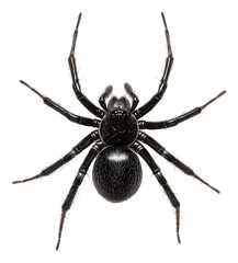 Fototapeta premium Black spider resting on a white surface in detail, cut out - stock png.