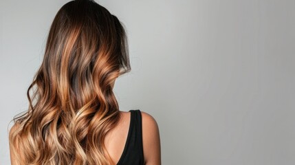 Fototapeta premium Woman With Balayage Highlights Hair On White Background 