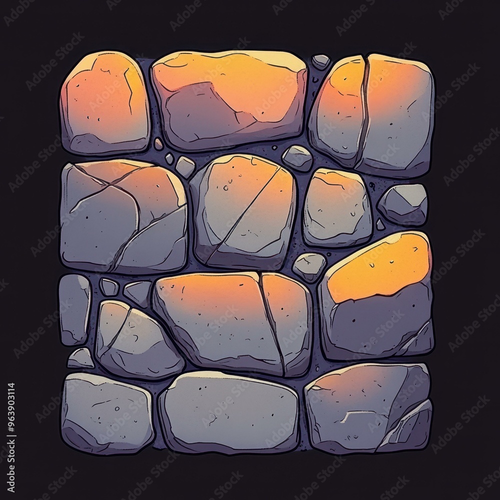 Sticker A whimsical topdown view of a square ancient slate, featuring vibrant colors and cartoonlike charm.