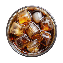 glass cola with ice top view