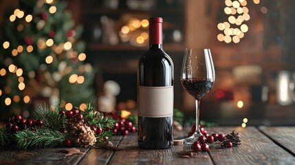 Personalized wine bottle with custom label, festive occasion, 3D illustration