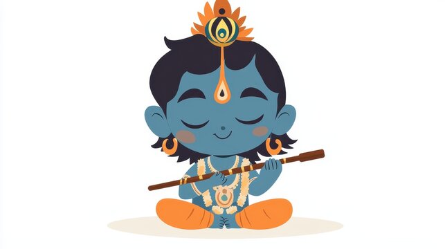 blue krishna playing flute, cartoon style clip art preview