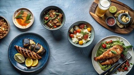 A vibrant display of gourmet dishes, fresh ingredients, and refreshing beverages showcasing culinary artistry