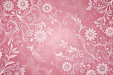 Obraz premium Detailed floral pattern on pink background with white designs and swirls