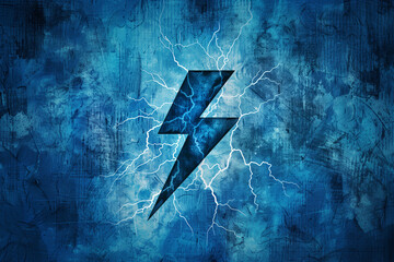 Lightning icon abstract blue background illustration dark blue digital texture grunge elegant paint modern design concept


