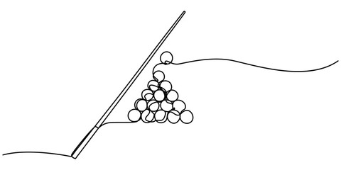 Single continuous line drawing of triangle pyramid balls stack for pool billiards game at billiard room. Indoor sport game concept. Trendy one line draw design pro vector illustration graphic