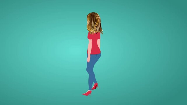 Girl character walk cycle and presentation with lip sync and body language