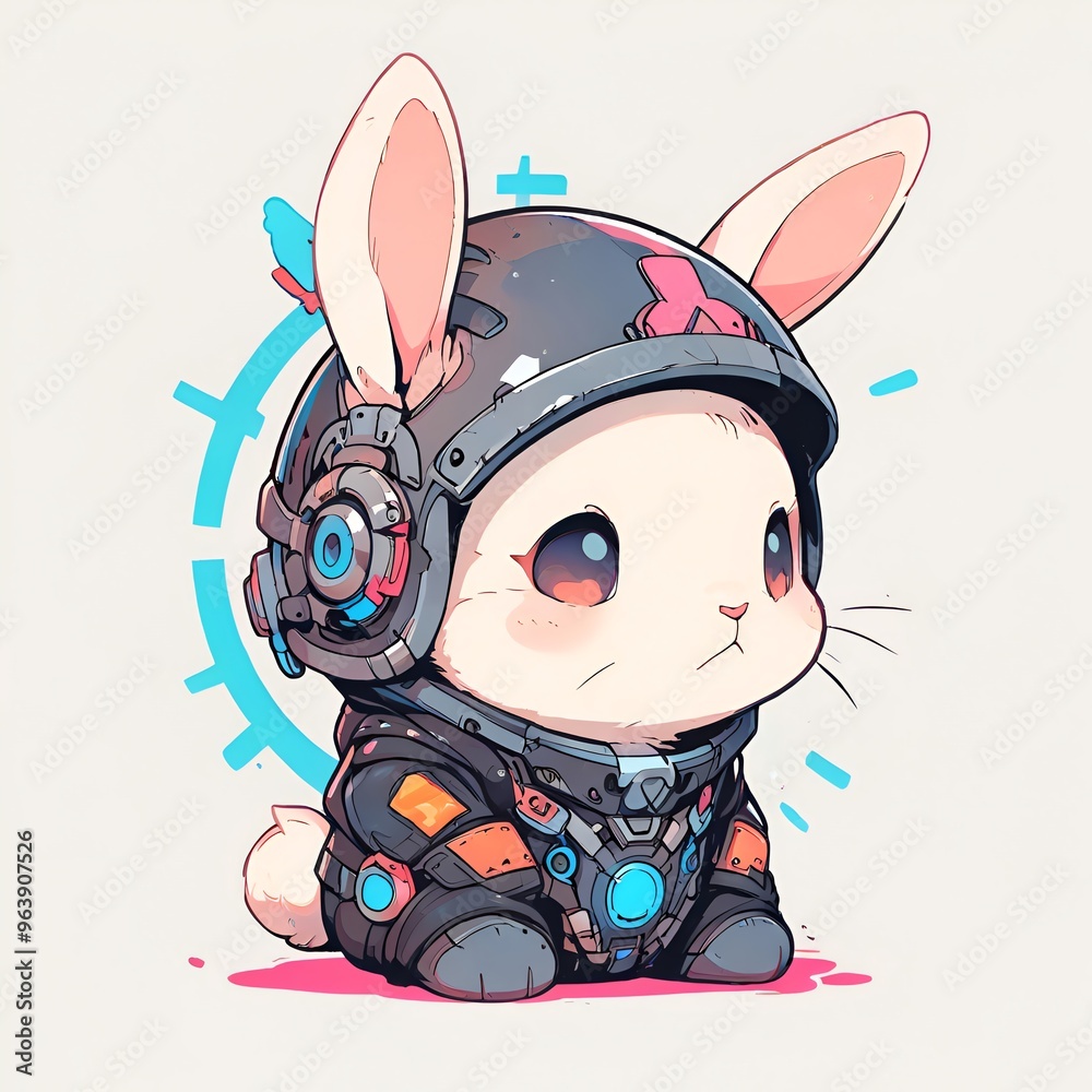 Sticker cute bunny with futuristic gear