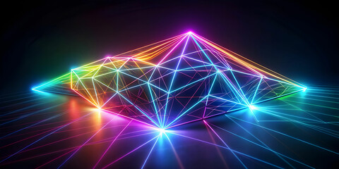 holographic glowing neon lines, polygonal lights dark background.