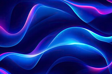 Obraz premium Blue neon illustration background with soft and elegant waves. Premium design for wallpaper, banner, poster, ai