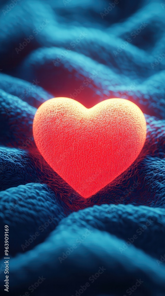 Poster Abstract Heart Shape on Blue Surface.