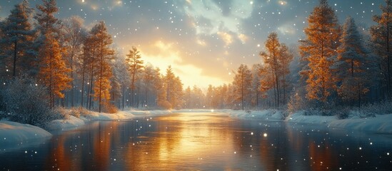 Snowy Winter Forest Sunset
