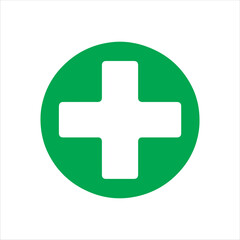 Green round shape with plus icon silhouette vector illustration design on white background.